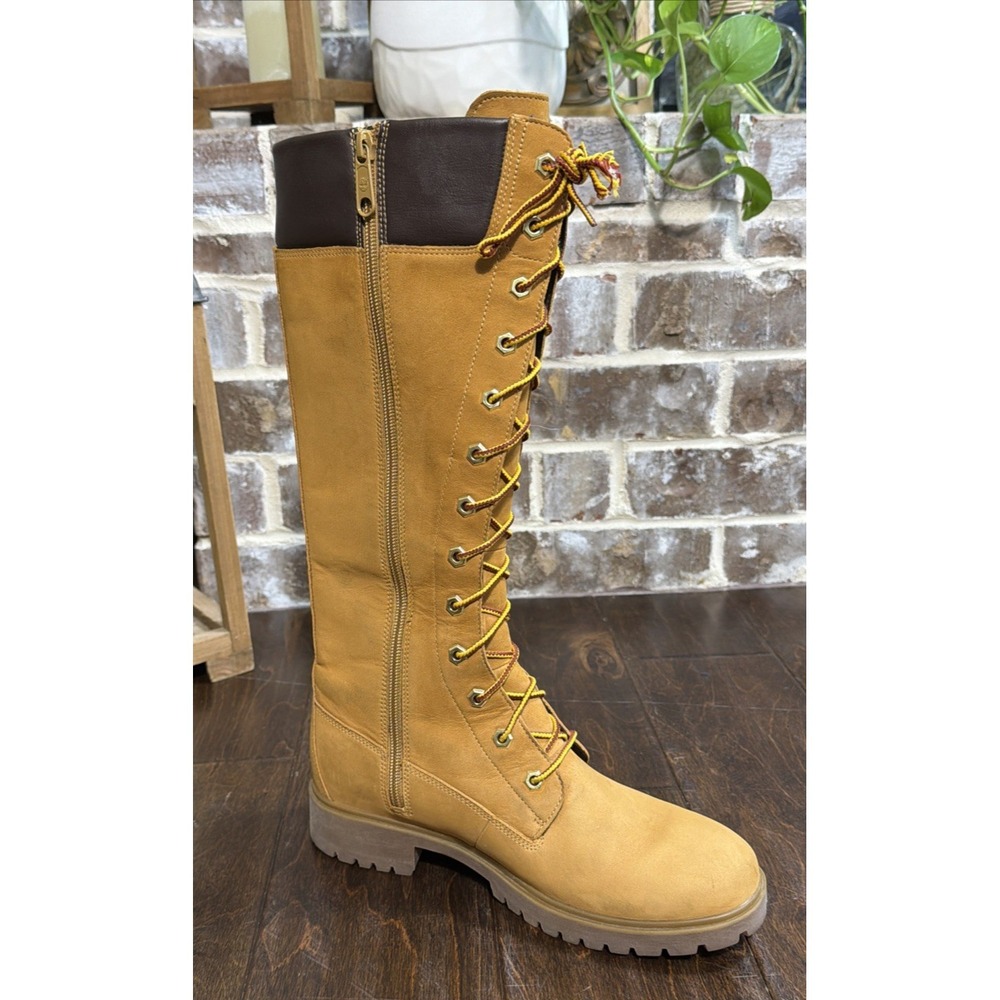 Timberland Women's Tall Lace Up Boots Wheat Tan Leather Size 8.5 - Picture 13 of 16